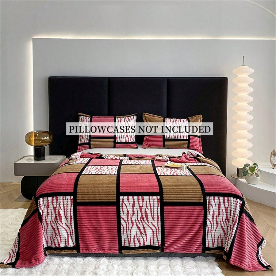 1pc Minimalist Striped Grid Patchwork Printed Blanket, Warm & Soft Used For Bed Or Sofa As A Throw Blanket Or Shawl Suitable For Living Room & Bedroom Home Decor