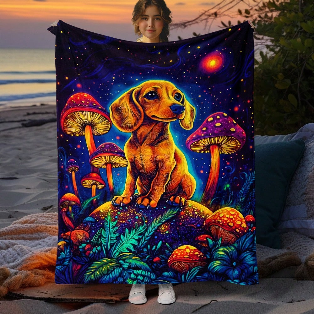Cute Dachshund Flannel Blankets & Throws Sofa Towel Soft Comfortable Throws Blankets Birthday Gifts Family Holiday Daily Couple Party Anniversary Wedding Souvenir Halloween Christmas Graduation Season Thanksgiving Bed Sofa