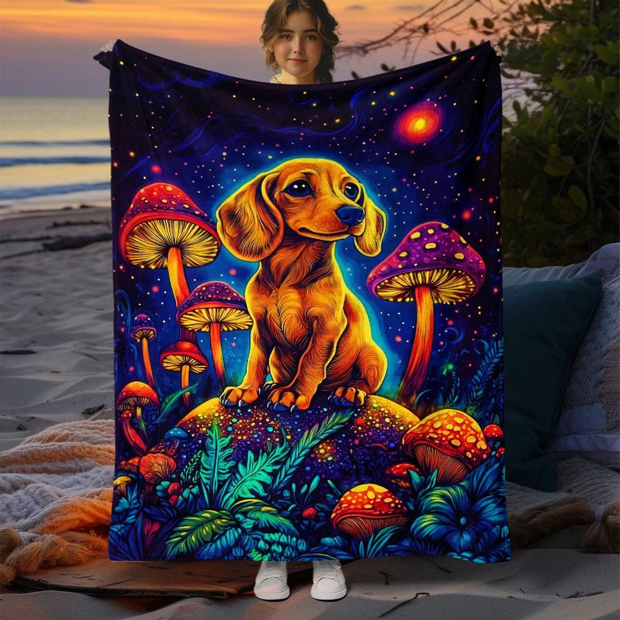 Cute Dachshund Flannel Blankets & Throws Sofa Towel Soft Comfortable Throws Blankets Birthday Gifts Family Holiday Daily Couple Party Anniversary Wedding Souvenir Halloween Christmas Graduation Season Thanksgiving Bed Sofa