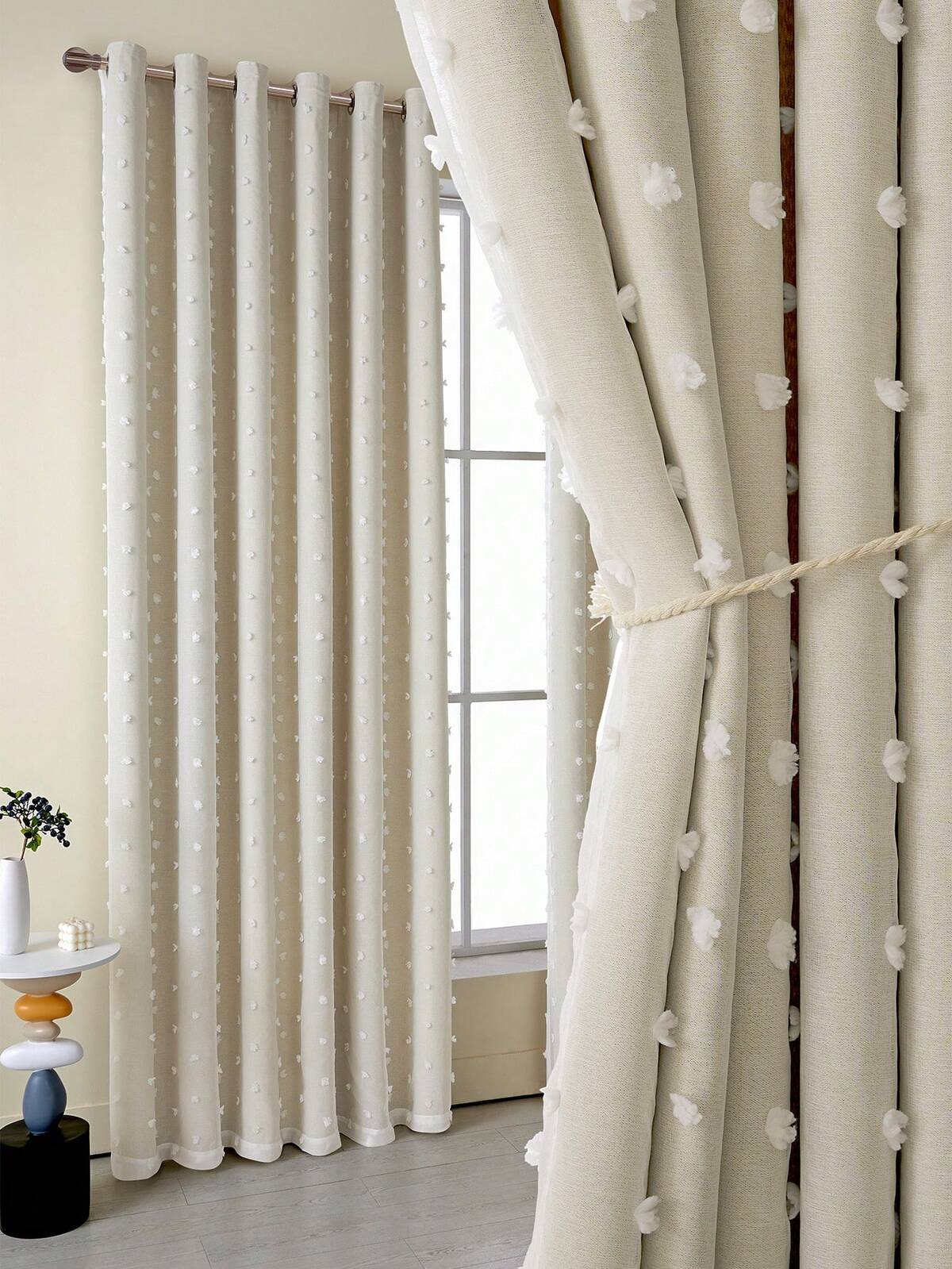 1pc Double-Layer Blackout Curtain With Metal Rings, Available In Beige, Pink, Grey, Double-Layer Heat Insulation, Top Metal Rings For Easy Hanging - Suitable For Living Room, Bedroom, Office, Holiday Decor, All Seasons