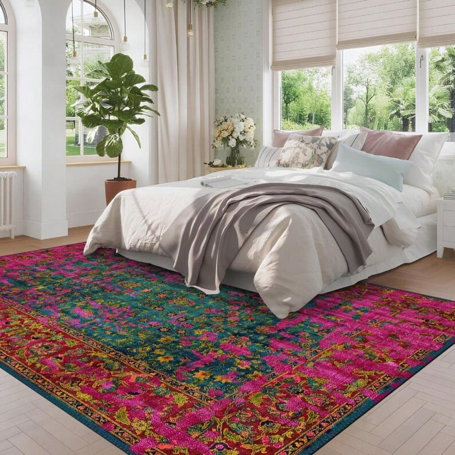 Bohemian Pink And Teal Area Rug, Oriental Decor, Modern Abstract Art Carpet 84*60inch/31*20inch,Perfect Choice For Gift ,Stylish And High-Quality Rugs, Perfect For Decorations And GiftsHome Decor, The Best Choice For Gothic-Style Birthday Gifts